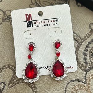 Red formal drop earrings